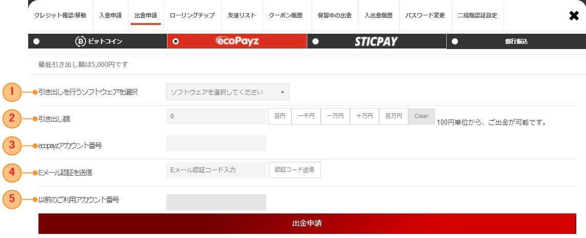 エコペイズの出金画面